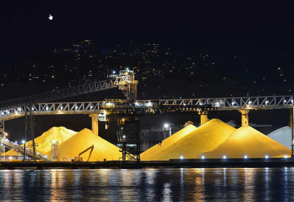 Image of sulfur or sulphur being loaded in a port